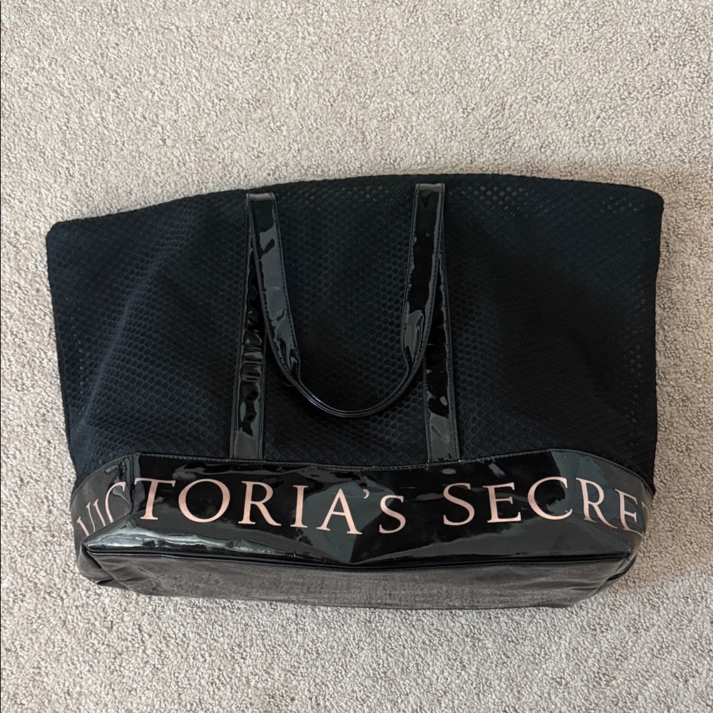 Victoria's Secret Black and Pink Logo Tote